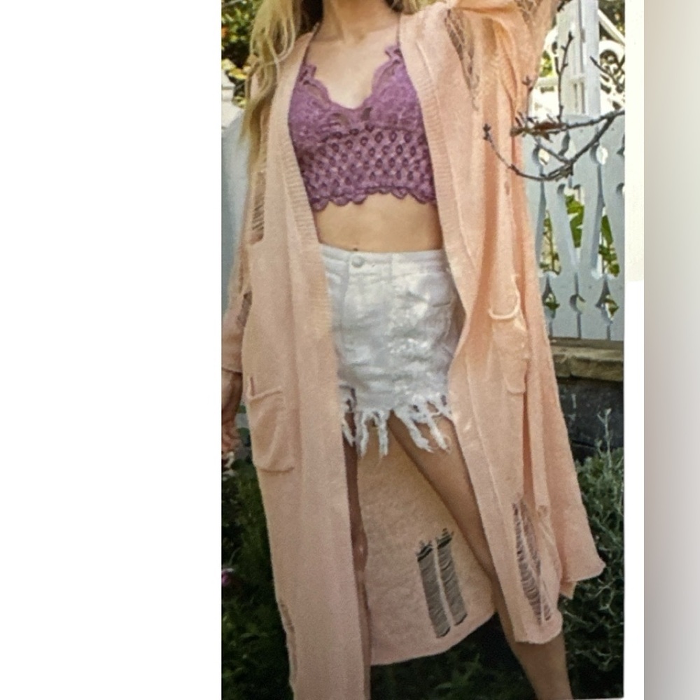 POL Open Knit Cardigan Distressed Boho Duster